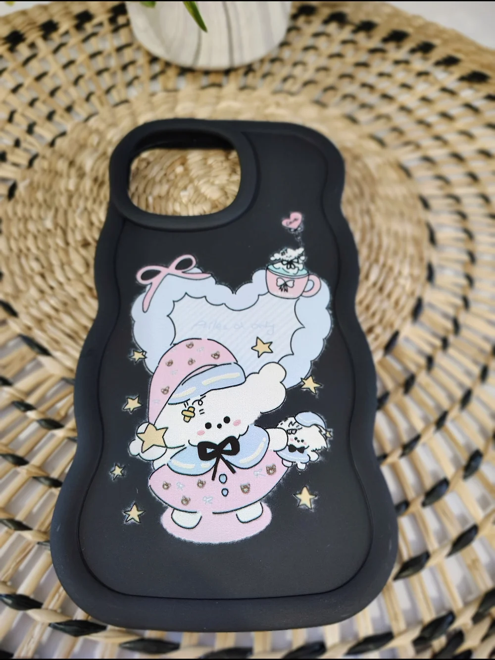 Kids Cute Bear Silicone IPhone 14 Pro Case - Black with Pink Design